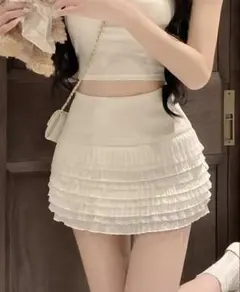shein ホワイト 白 フリル ミニスカート