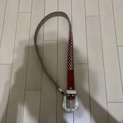 赤いストーン装飾レザーベルト