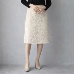 BRAHMIN/総レーススカート/タイト/アイボリー/38/M/日本製/オフィス