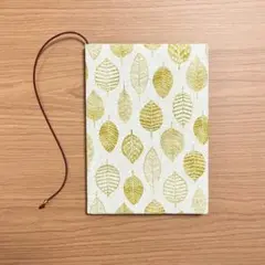 《 四六判》ブックカバー ハンドメイド エッチングリーフ イエローグリーン