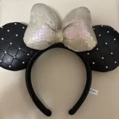 ミッキーマウス カチューシャ 黒 白　スパンコール　パール