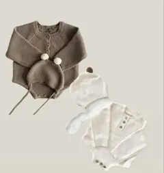 アイボリー 長袖 ニットロンパース 66cm