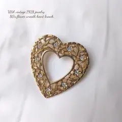 USA vintage 1928 jewelry フラワー ハート ブローチのサムネイル