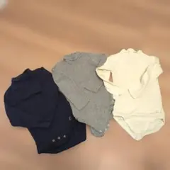 24m プチバトー　タートルネックロンパース　ネイビー　白　グレー