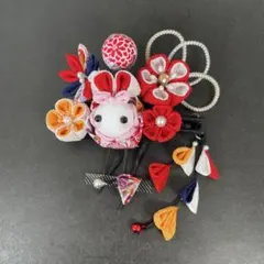 つまみ細工　ウサギと花の髪飾りセット　七五三
