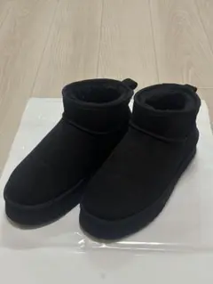 黒いスエードショートムートンブーツ 3L