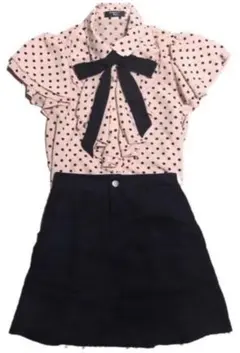 【美品】ブラウス　ピンクベージュ　韓国　リボン