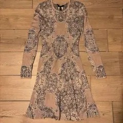 BCBGMAXAZRIA 長袖 ワンピース 総柄 シルク混