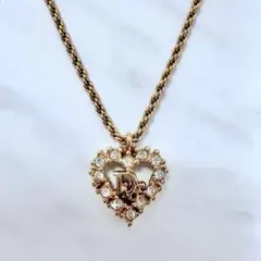 ディオール　ネックレス　ロゴ　ハート　ラインストーン　ゴールド　ヴィンテージ