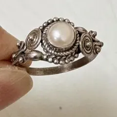 ハワイアンデザイン 天然真珠リング 13.5号 シルバー925
