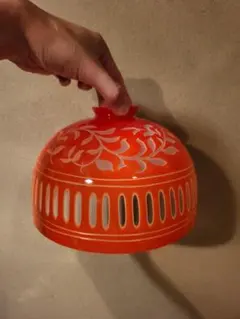 大正ロマン 赤縁ガラス 電笠 切子 灯り 照明 古道具 アンティーク