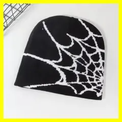 Y2K ビーニー ニット帽 スパイダー クモの巣 ブラック 帽子 ユニセックス