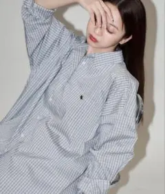 MARY QUANT×PUBLUX ロゴ刺繍ビッグシャツ ブラックチェック F