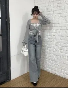 【Chico】アーガイルリボンキャミカーディガンセット　新品未使用！　即購入OK
