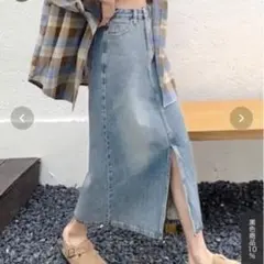 SHEENA フロントデニムスリットスカート ブルー S