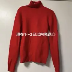 SHEIN タートルネック 長袖ニット レッド Mハイネック