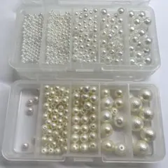 パール　ビーズ　ホワイト　ピンク　パーツ　デコ　まとめ売り　セット　丸ケース付き