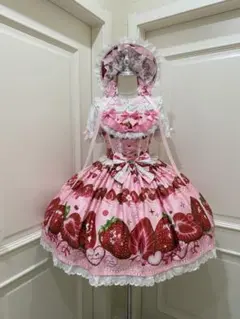 韓嬢 いちご柄 ロリータ JSK ボンネット セット Mサイズ 即日発送