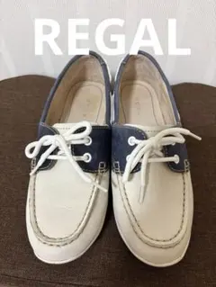 REGAL リーガル　デッキシューズ ホワイト ネイビーのサムネイル