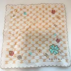 CELINE セリーヌ タオルハンカチ マカダム柄 クローバー 刺繍