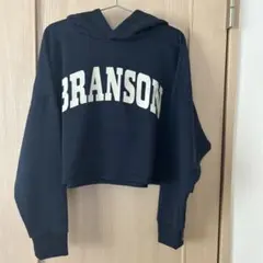 ショート丈 フード パーカー ネイビー M