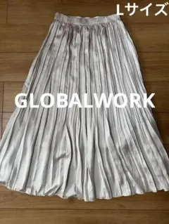 ★GLOBALWORK★光沢サテン 裾プリーツ切り替え ロングスカートLサイズのサムネイル