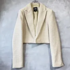ザラ ショートジャケット テーラード S ツイード風 クロップド 長袖 きれいめ