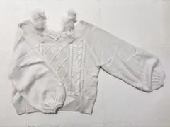 GRL ファー付き ケーブル編みオフショルニット ホワイト