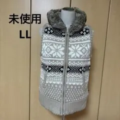 未使用　LL 薄手中綿裏地　可愛いデザイン　ニットベスト