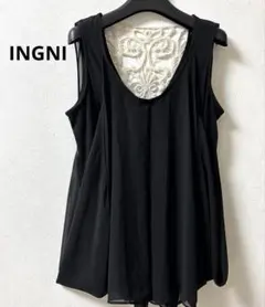 INGNIブラックノースリーブトップス バックレース装飾Mサイズ