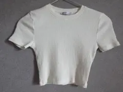 【美品】ZARA ザラ リブTシャツ クロップド丈 ホワイト Sサイズ