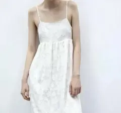 zara ワンピース　フリンジ加工ミディ丈ワンピース　新品タグ付き