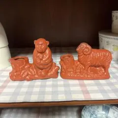 アンティーク 陶器製 動物モチーフ 置物　楊枝入れ　2点セット