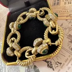 ヴィンテージ デザイン　アクセサリー　ブレスレット　ゴールド　グリーン　レトロ