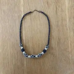 ハンドメイド ネックレス ネイビーブルー シルバー