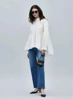 新品タグ付き❣️ ミラオーウェン シャツ衿ギャザーチュニックブラウス