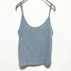 インポート リブ キャミソール Uネック M 青 ポリエステル 春夏