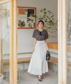 リボン付きロングフレアスカート