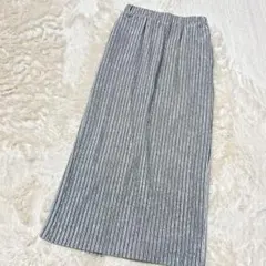 シュガースプーン　グレー ストライプ ベルベット タイトスカート　ウエストゴム