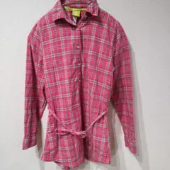 美品★アディダス チュニックロングシャツ長袖S ピンクチェック ゴルフウェアにものサムネイル