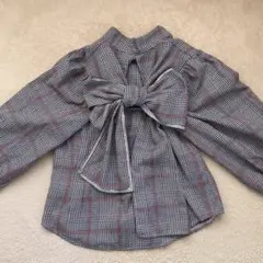 チェック柄リボン付きブラウス