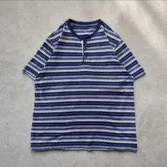 00s Eddie Bauer ボーダー ヘンリーネック コットン Tシャツのサムネイル