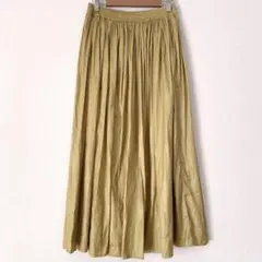アース　フレアスカート　ロング　裏地付き　総ウエストゴム　イエロー　L ボトムス