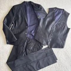 【美品】コムサメン タキシード 3点セット M ブラック 光沢 フォーマル