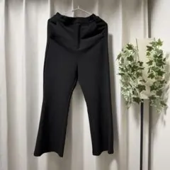 ストレッチ素材 黒 ワイドパンツ ゴムウエスト