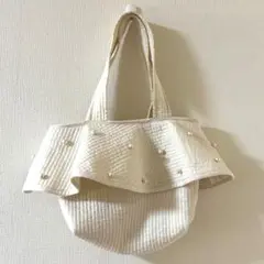 ヌビバック 白 パール 肩掛け トートバッグ ハンドメイド Dカン 内ポケット
