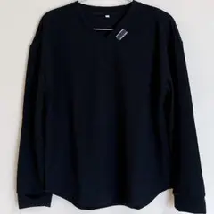 Vネックリブ編みTシャツ ブラック