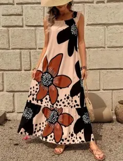 新品⭐大きいサイズ⭐Ｌ⭐ワンピース⭐花柄⭐ゆったり⭐マキシワンピ⭐ノースリーブ