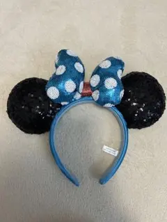 ミニーマウス風カチューシャ 青と黒のドット