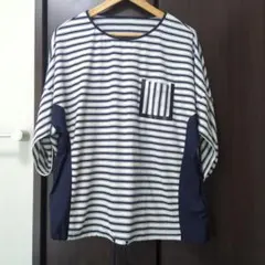 ボーダー柄 ポケット付き 五分袖カットソー